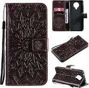 [Ttianfa] Case for Nokia G10 Wallet Flip case with 2& Tempered Glass Screen Protector[2 Card Slot][Magnetic][Stand] Sunflower Embossed Strap PU Leather 360° Shockproof Flip Folio,Black