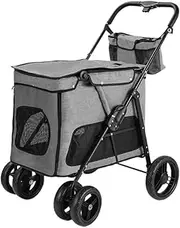 Pet Stroller Outdoor Dog and Cat Multi-pet Stroller for Medium and Large Dogs Outdoor Lightweight Folding Four-Wheel Small Pet Stroller(G)