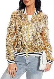 [jeecoin] Womens Sequin Jacket Party Festival Outfit Long Sleeve Zipper Up Stylish Glitter Blazer Bomber Jacket