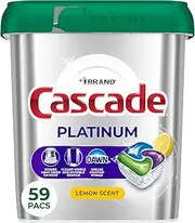 [Cascade] Platinum Dishwasher Pods, Dishwasher Detergent, Dish Detergent Soap, Lemon, 59 Count
