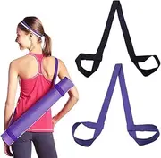 2Pcs Yoga Mat Carrying Mat Strap Strap Sling Mat Carrying Strap Sling Yoga Stretch Strap Yoga Mat Elastic Strap Fitness Stretching Strap Belt Pack Up Easily Different Mat Black And Purple, Black and
