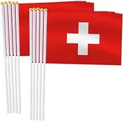Switzerland Handheld Small Flag Set,10 PCS 5×8 Inch Mini Swiss Hand Held Banner,Tiny Digital Printed Polyester Banner
