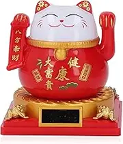 Lucky Cat, Solar Powered Cute Waving Cat, No Battery Maneki Neko, Lucky Fortune Cat, Japanese Lucky Cat with Waving Arm (S 18.5 X 10.2 X 2.6in)