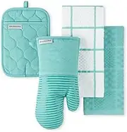 KitchenAid Onion Quilt KT OM PH Kitchen Towel, Oven Mitt & Potholder Set, Aqua Sky