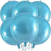 6 Pack 22 Inch 4D Foil Balloons Big 360 Degree Round Sephere Mylar Balloons Mirror Finish Metallic Balloon (22 Inch Pearl Blue)