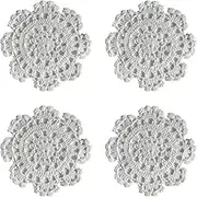 Phantomon Handmade Crochet Round Cotton Lace Table Placemats Doilies Pack of 4, White (5 Inch)