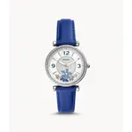 FOSSIL CARLIE 清新花卉鑽圈女錶 藍色繽紛皮帶錶 ES5188