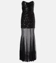 [Rebecca Vallance] Rebecca Vallance Diana sequined mesh-trimmed gown UK 14 black