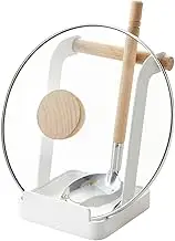 Yamazaki Home Ladle & Lid Rest - Kitchen Utensil Organizer Stand for Cooking Steel + Wood White