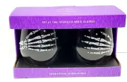 Stemless Black Wine Glasses Skeleton Hands Cobwebs & Cauldrons 2 NEW Halloween