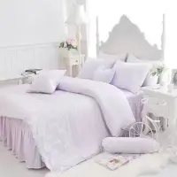 在飛比找Yahoo!奇摩拍賣優惠-天絲床罩 標準雙人床罩 公主風床罩 綻放 紫色 蕾絲床罩 結