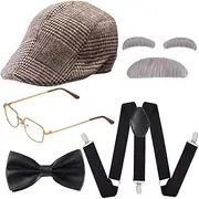 Yewong 1920s Mens Gatsby Gangster Costume Old Man Fancy Dress Costume Grandpa Accessories Set with Newsboy Hat