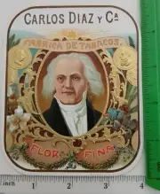 CARLOS DIAZ Y CA - OUTER CIGAR BOX LABEL - ORIGINAL - APROX 4 × 5