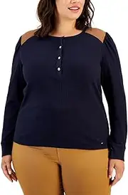 [Tommy Hilfiger] Womens Plus Waffle Knit Thermal Henley