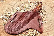 Leather Knife Sheath - Slanted Pancake Belt Cover, Tooled Cow Boy Bull Cutter, 100% Real Leather - OHM-102