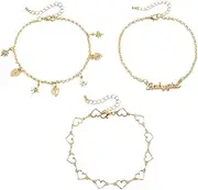 [BABESA] Bracelets,Bracelet Jewellery,Anklet String Charm,Golden Bracelet Diamond Zhuhai Beach Rope Bohemian Ornament Rice Fashion and European Style Foot American Bracelet Star Anklet Anklet Friendship (Col