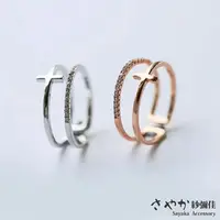 在飛比找momo購物網優惠-【Sayaka 紗彌佳】戒指 飾品 個性簡約風格 雙層鑲鑽十