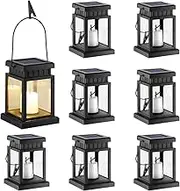 8 Pack Solar Hanging Lantern Outdoor, Candle Effect Light with Stakes for Garden, Patio, Lawn, Deck, Umbrella, Tent, Tree, Yard, Driveway-Warm White