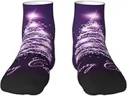[JEJEA] Christmas Purple Tree print Men's Athletic Cushioned Crew Socks Crew Training Athletic Socks Men and Women for Sports