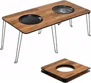 KAIGITE Foldable Camping Table with 2 BBQ Grill, Portable BBQ Table with Grill Pan, Griddle and Storage Bag, Outdoor Picnic Table for Camping Hiking Patio Beach