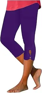 [Generic] Womens Capris for Summer Dressy Cropped High Waist Yoga Pants Comfy Stretchy Leggings Workout Compression Pants, Purple-d, 3X-Large