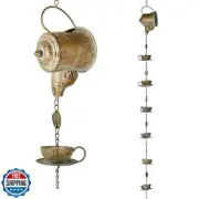 Jemeni Teapot w/Teacups Rain Chains, 12 Ft Length Replacement Downspout for G