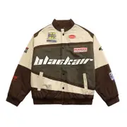 Nevenka Motorcycle Jacket for Women Men Button-Down Baseball Coat-Brown