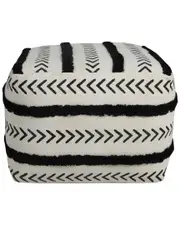LR Home Abigail White/Black Striped Hand-Woven Ottoman Pouf