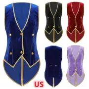 Kid's Boy's Vest Velvet Medieval Halloween Tailcoat Circus Ringleader Tuxedo