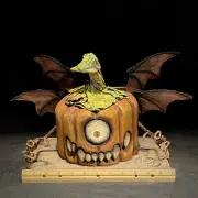 Wood Carving Folk Art Whimsical Pumpkin Halloween Decor
