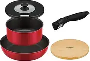 Thermos Durable Series Frying Pan with a Handle 5-Piece Set Red IH Compatible KSA-5A-RED