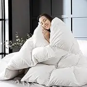WhatsBedding Feather DownFiber White Comforter,All Season Luxury Bed Comforter,Ultra Soft 100% Cotton Duvet Insert, Twin Size 68"x90"