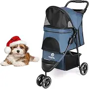 Dog Stroller, Pet Stroller for Small Dogs Cats, Up to 33 LBS with Storage Basket & Cup Holder, Navy