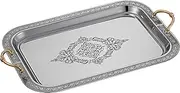 The House of Florence Alia Moroccan Inspired Stainless Steel Serving Tray with Gold Handle, 41 cm