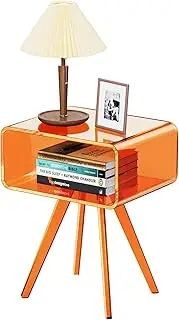 [solaround] Acrylic Side Table, Nightstand Beside Table for Bedroom Living Room, Max Weight 50kg, 41 x 30 x 50 cm (Orange)