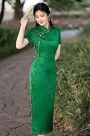 [JIMINISO] Chinese Style Improved Green Slim Big Size Cheongsam Women High-Grade Flower Retro Elegant Satin Qipao Dress Son
