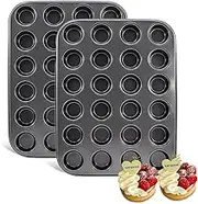 MARIWEI 2 Pack Premium Nonstick Bakeware 24-Cup, Mini Muffin Pan, Dishwasher Oven Safe(Black, Steel)