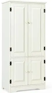 Giantex Freestanding Floor Cabinet, Pantry Cabinet Wooden Cupboard Organizer, Adjustable Shelf & Anti-Tilt Design, Sideboard Buffet Cabinet for Bedroom Bathroom Living Room, Ivory
