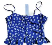 Topshop NEW Size US 6 Ruched Peplum Camisole Royal Blue Daisy Floral Cami Top