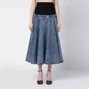 [Alaïa] Denim midi skirt with knitted sash 36 FR Blue