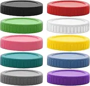10 Pack WIDE Mouth Mason Jar Lids for More - Colored Plastic Storage Caps for Wide Mouth Mason/Canning Jars - Leak-Proof 86 mm