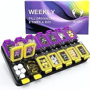 Bexeen Weekly Pill Organizer 2 Times A Day - Airtight Pill Box 7 Day - Am Pm Vitamin Case Extra Large Medicine Container Two Week Supplement Holder Daily Medication Storage XL Twice Med Sorter Cute