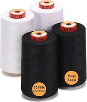 New brothread Set of 4 Large Cones of 5500Y (5000M) Each All Purpose Spun Polyester Thread 40S/2 (Tex27) for Serger, Overlock, Quilting, Piecing and Sewing - 2xWhite + 2xBlack