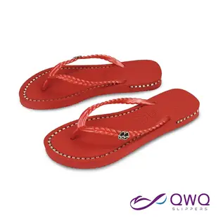 QWQ 氣質水鑽施華洛世奇元素涼拖鞋-吸睛夾腳人字拖鞋-搖滾紅(AEBZ00101)