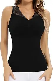 [Lynclare] Womens Shapewear Tank Tops with Built in Bra Tummy Shaper Cami Compression Lace Camisole V Neck Slimming