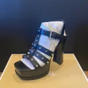 $225 Michael Kors Jagger Platform Black Leather Sandals Shoes Pumps Heels NEW