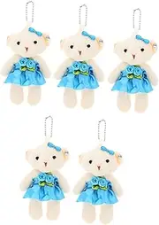 Yardwe 5pcs Wedding Doll Mini Plushies Keychain Pendants Bear Doll Keychain Mini Bear Decor Stuffed Tiny Bear Cartoon Bear Doll Bear Plaything Portable Bear Pendant Blue Fabric