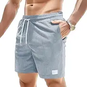 [JEShifangjiusu] Men's Side Pockets Drawstring Shorts Elastic Waist Cargo Straight Pants Short Wide Leg Pants, Light Gray A1, M