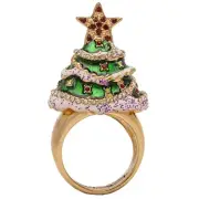 Ritzy Couture Christmas Tree Cocktail Star Ring Size 7-Multicolor Gold - Plated