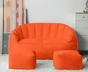 Bean Bag Chair Lazy Sofas Cover w/Footstool Lounger Seat Bean Bag Cover Soft Beanbag Chair (No Filler) Stuffed Memory Foam Lounger Seat,Orange